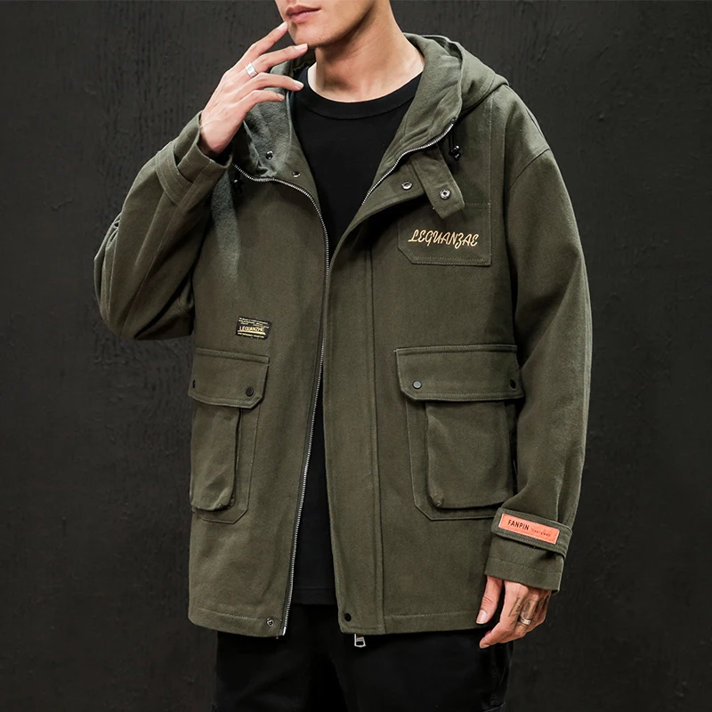 

2019 jacket men's casual tooling jacket spring and autumn fashion trend high quality jacket casual jacket youth hooded clothes