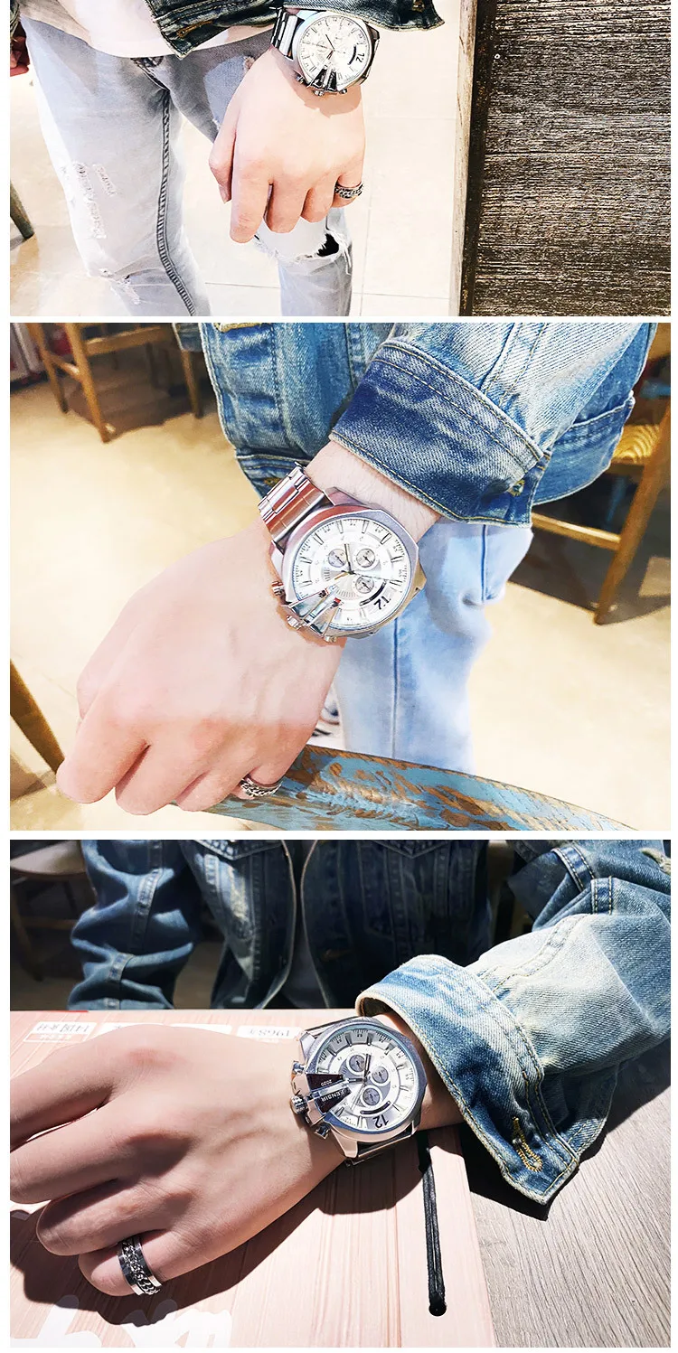 Big Dial Watch For Men Wrist Watches 2022 Stainless Steel Calendar Waterproof Creative Quartz Watches relogio masculino New