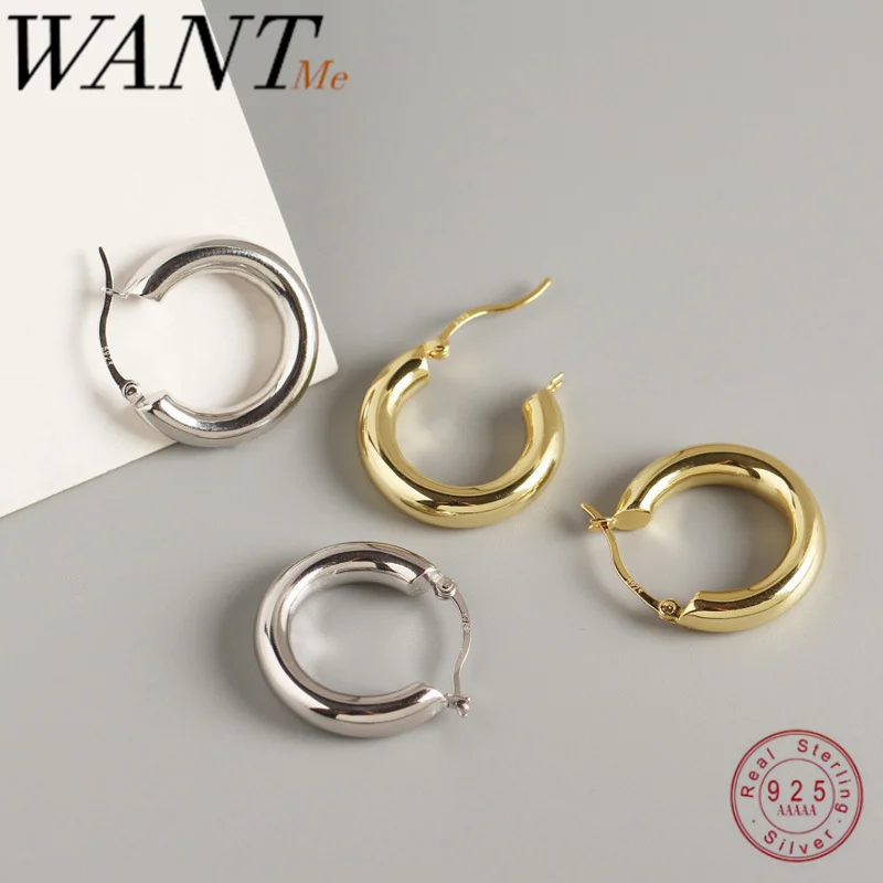 

Минималистичные круглые серьги-гвоздики WANTME из серебра 100% пробы для женщин, толстые серьги высшего качества