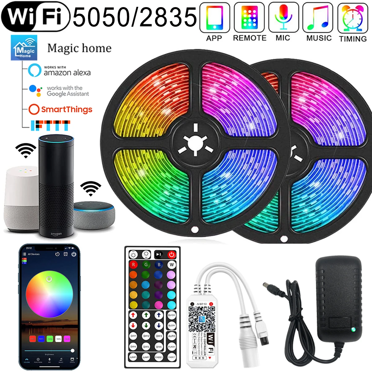 Гибкая светодиодная лента с Wi-Fi 5050 5/10/15/20 м | Лампы и освещение