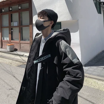 

Men's cotton clothing 2019 autumn and winter new contrast color stitching double pocket hooded cotton youth trend men's clothing