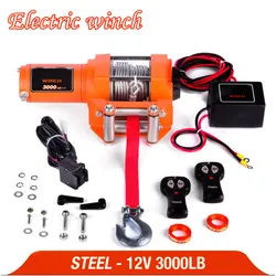Treuil électrique pour voiture 12V, ensemble de télécommande, 3000lb, remorque Atv robuste, 15 câbles en acier à haute résistance 
