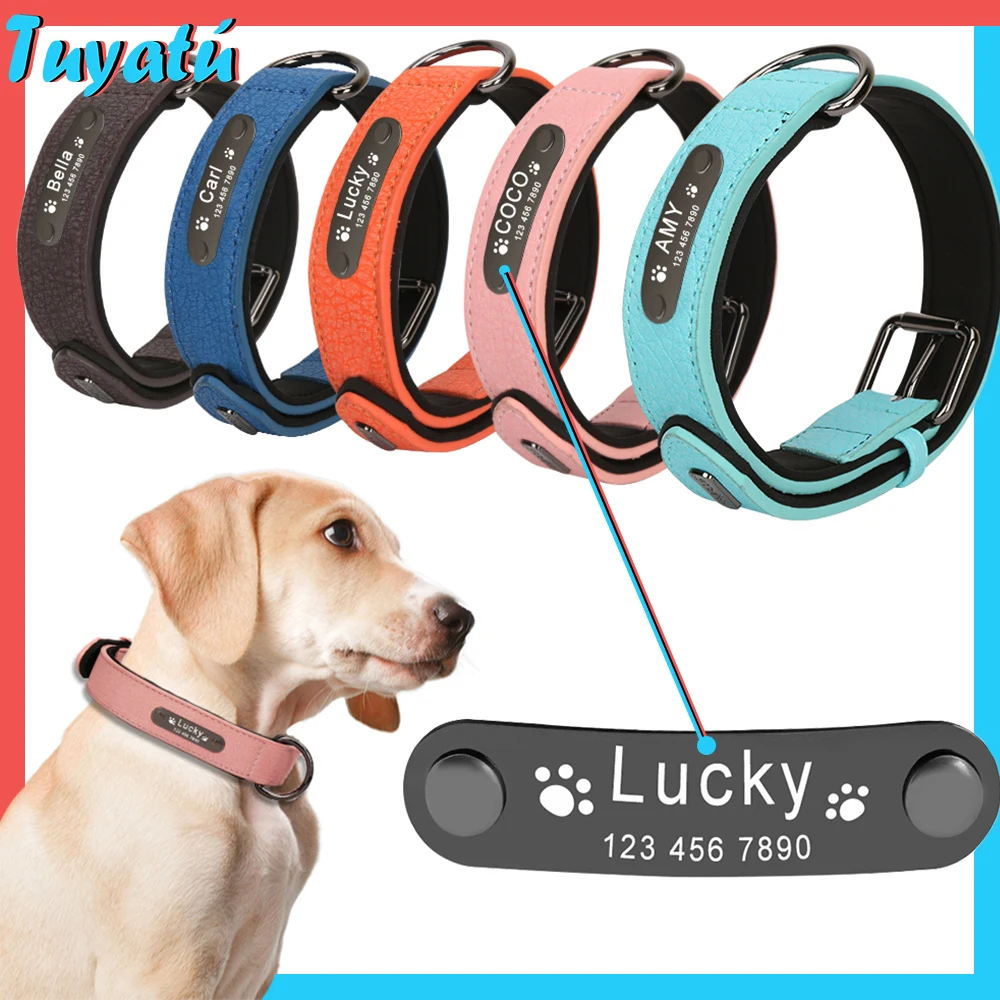 

Big Small Personalized Dogs Collars Leather Custom Collar for Large Small Dogs Puppy Engraved Name Collars Pet Dogs Accessories