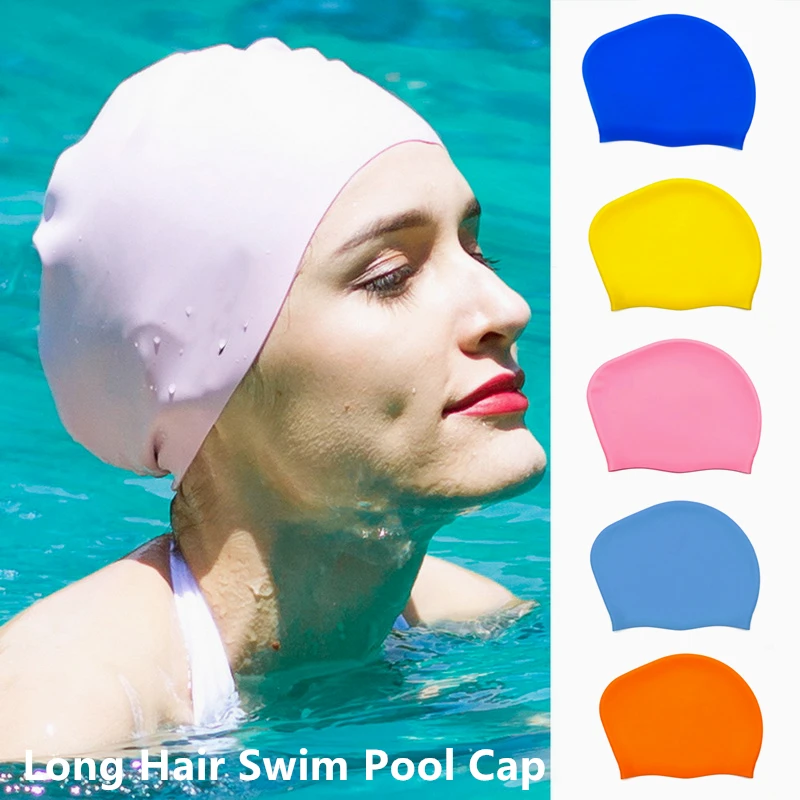 Silicone Swimming Cap Swim Pool Hat For Long Hair Waterproof Swim Caps