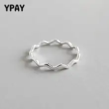 Anillos de dedo YPAY Pure 100% Plata de Ley 925 para chicas, anillo simple fino de onda curva, joyería de anillo liso salvaje YMR538