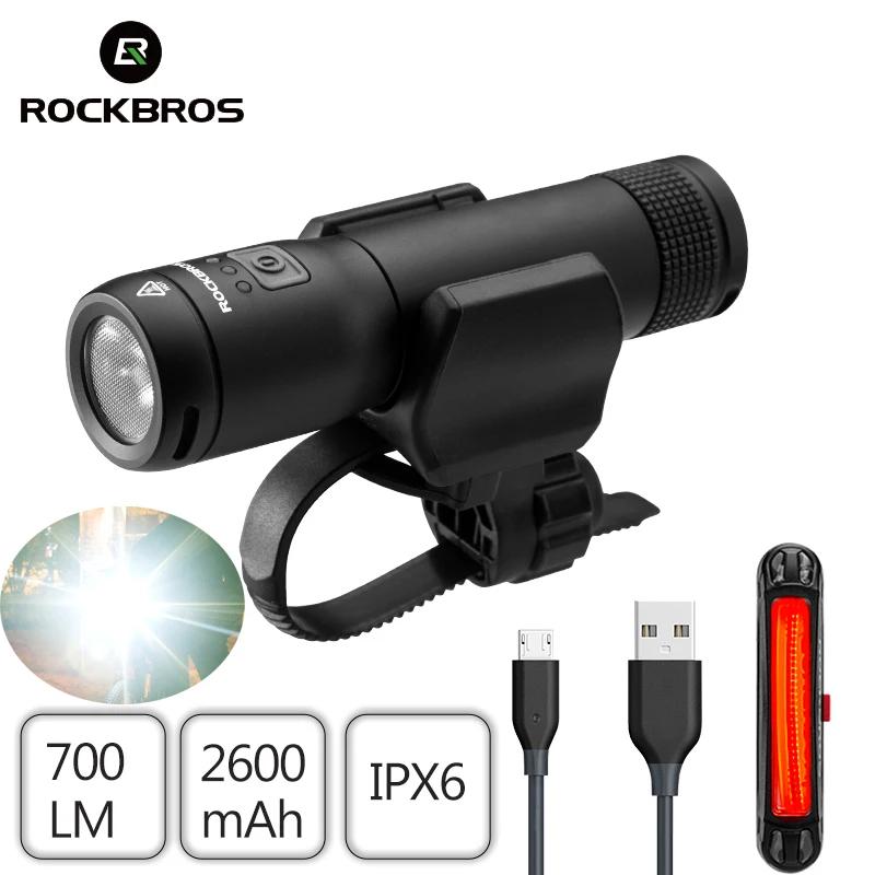 Велосипедный светильник ROCKBROS водонепроницаемый IPX6 перезаряжаемый от USB 700