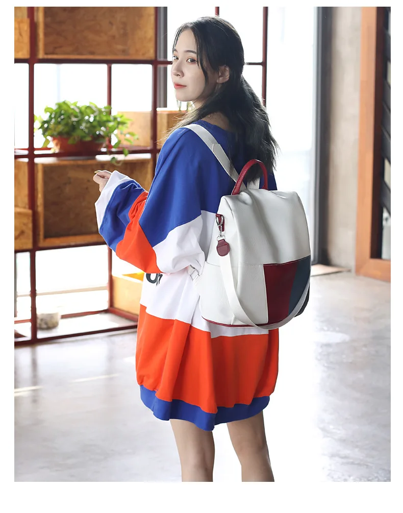 High Quality PU leather Panelled backpack White Black Anti Theft Women Backpack 2019 Fashion Brand Rucksack for Ladies Back Pack (15)