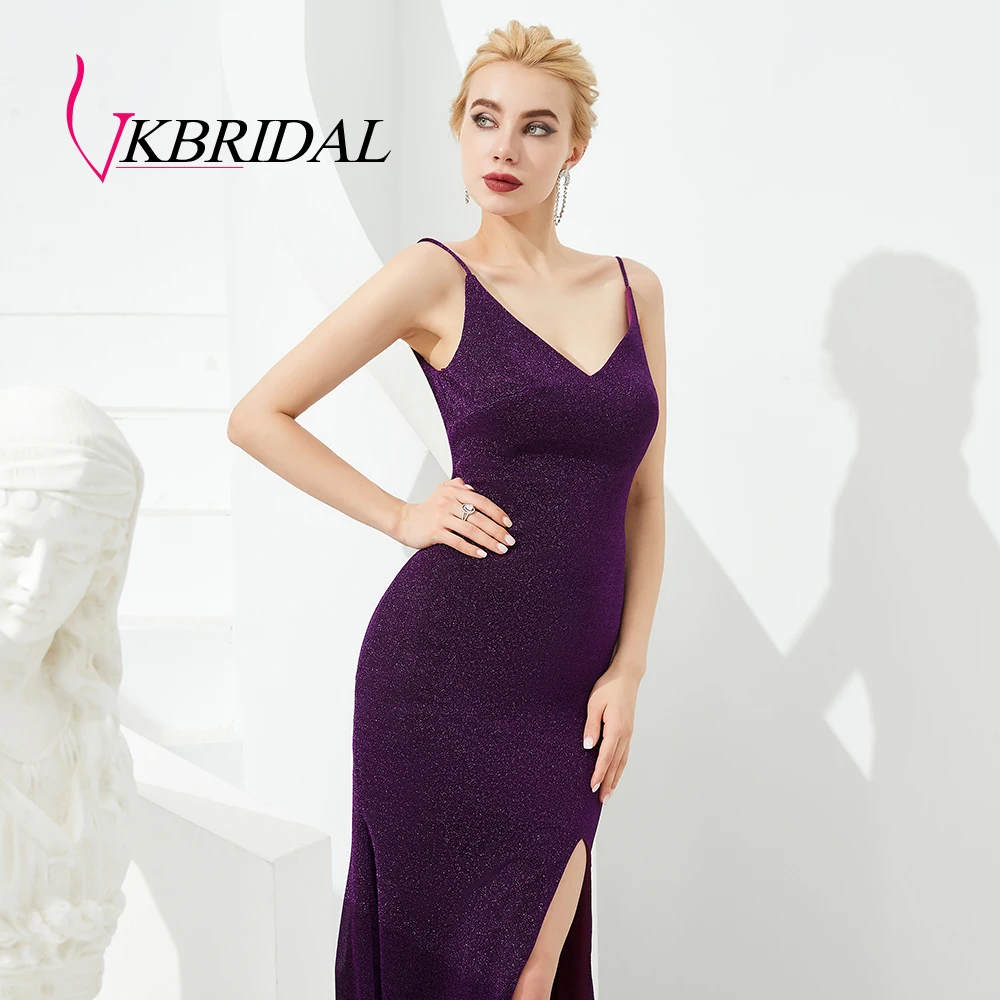 VKbridal сексуальное платье с открытым плечом и Высоким Разрезом Длинное Сверкающее вечернее платье Русалка платья блестящие платья подружки