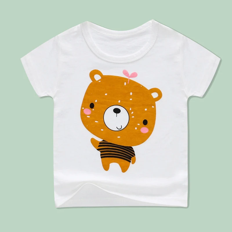 White Animal Print Casual T Shirt For Boys Girls Clothing Summer Cotton Short Sleeve Tee Shirts Baby Kids Tops Cartoon Tee (10)