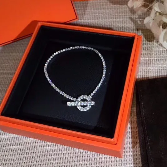 Стерлингового серебра 925 Круглый, кубический цирконий браслет сверкающий браслет с кристаллами для женщин любимый бренд свадебные украшения