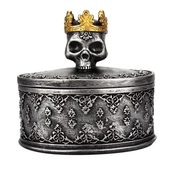

Ring Necklace Packaging Container Earrings Desktop Organizer Mini Jewelry Box Decor Resin Halloween Gifts Crowned Skull Storage