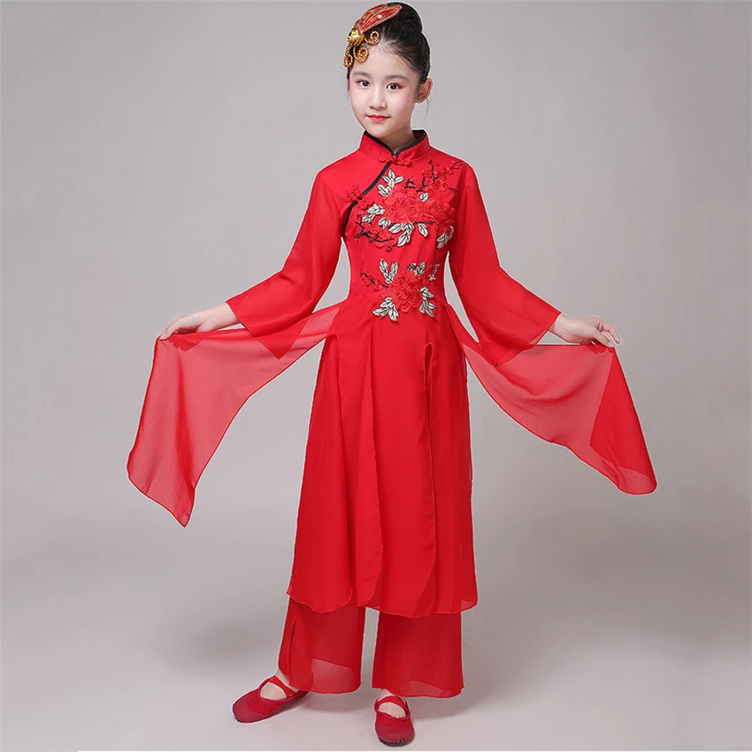 Танцевальные костюмы Hanfu; праздничная одежда; традиционное платье для девочек; детское классическое народное платье Yangko; детское платье в китайском стиле