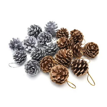 

9Pcs 2Colors Christmas Tree Pine Cones Pinecone Hanging Ball Holiday Xmas New Year Party Ornament For Home Festival Supplies