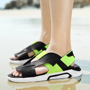 

2020 New Sandals For Men Summer Man Sandals Pu Leather Shoes Black Youth Beach Shoes Slip On Casual Sandals Beach Sneakers Mens