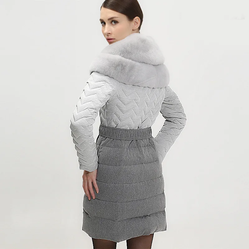 

Long Winter Duck Down Jacket Women Big Rex Rabbit Fur Collar Elegant Down Coat Female Jacket High Quality Jackets MY8512 KJ2606
