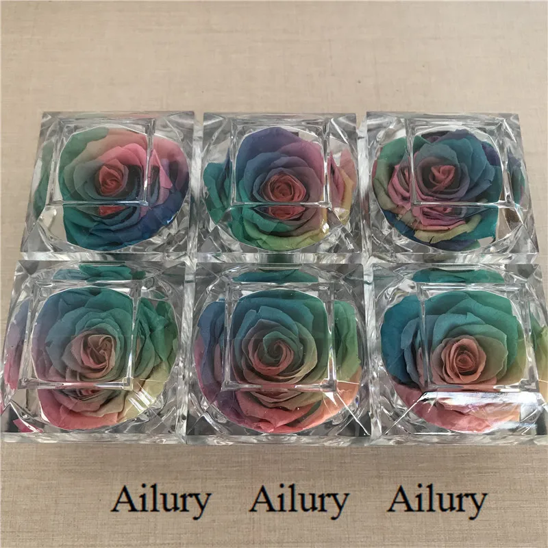 4cm Rainbow Color Rose Little Gift Artifical Flower Cute Decorative Present Acrylic Ring Box For Wedding Creative Gift rose necklace artificial roses