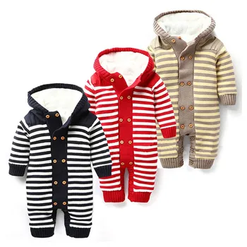 

2019 Fashion Newborn Baby Clothes Baby Bodysuit Long Sleeve Thickened Knitting Jumpsuit Playsuit Little Boy Outfits For Newborns