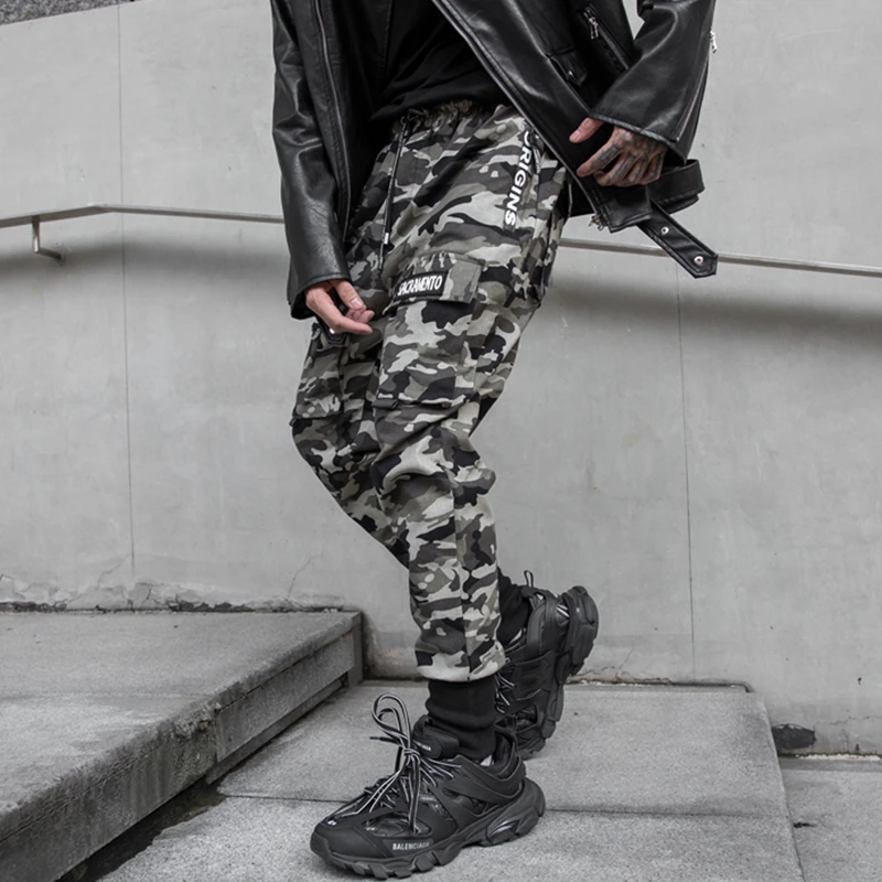 

NEW Side Zipper Pockets Camouflage Casual Hip Hop Skinny Mens Cargo Sweatpants Joggers Trousers Fashion Full Length Pencil Pants
