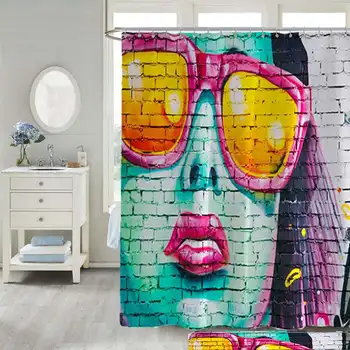 

New 1-3PCS Set Modern Girl Shower Curtain Pedestal Rug Lid Toilet Cover Mat Bath Mat Set Bathroom Curtains with Hooks