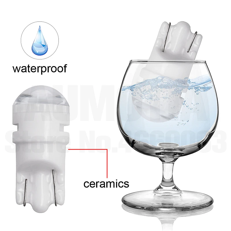 2x T10 W5W светодиодный керамический водонепроницаемый светильник 194 168 для салона автомобиля, клиновидные инструменты для дверцы, светильник с боковой пластиной, автомобильная лампа