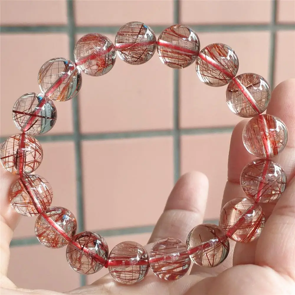 

12mm Natural Copper Rutilated Quartz Crystal Stretch Clear Round Beads Bracelet Wealthy Stone Jewelry From Brazil AAAAA