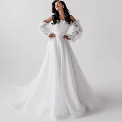 Removable Sleeve Wedding Dresses for Women A Line Pleat Strapless Bridal Gowns with Chiffon Dress Court Train Robe De Mariée