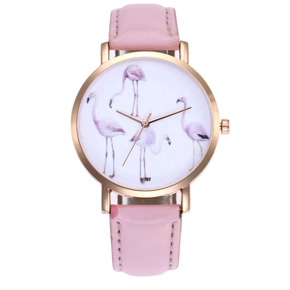 

Women Girls Quartz Watches Flamingo Pattern Leather Strap Analog Wrist-Watch Fashionable Popular Nice Sweety Gift Ladies Reloj