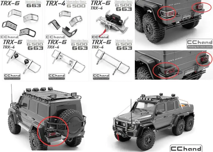 Металлический абажур/бампер/лебедка/светодиодные фонари для TRX4 TRX6 G63 G500 6X6 4X4 BENZ