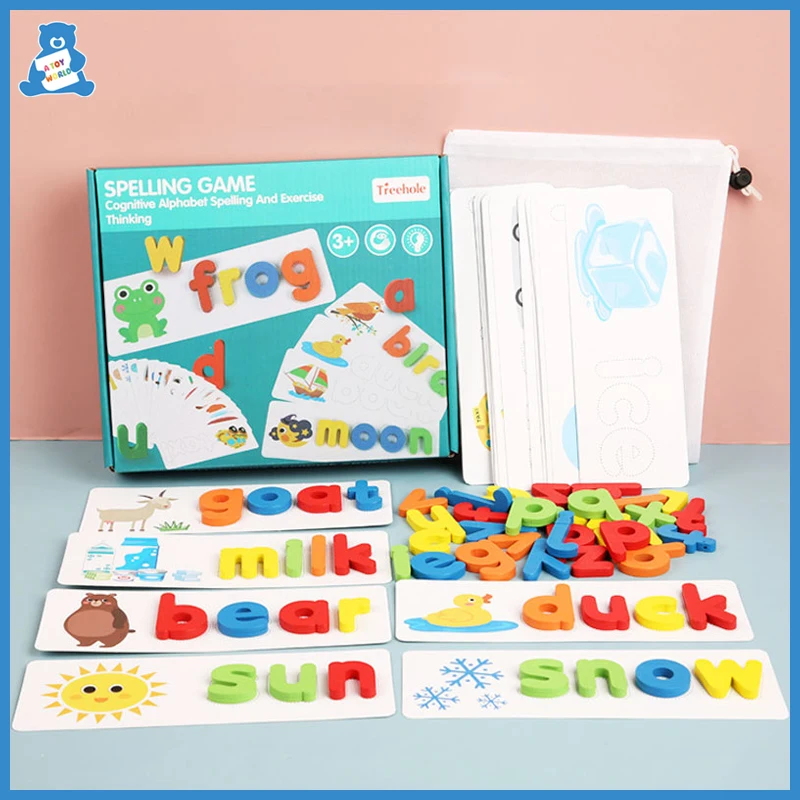 

Montessori Wooden Toys Words Spelling Game 26 English Letters Pattern Cognition Building Blocks Alphabet Wood Puzzle Baby Toys