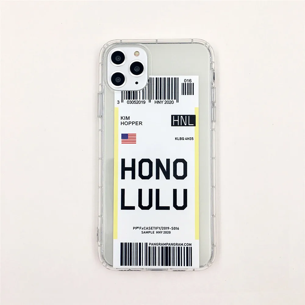 Honolulu Авиабилеты США город Лондон Париж Токио этикетка мир Прозрачный чехол для iPhone 11 Pro XR XS макс 7 8 плюс Хьюстон Чикаго QR код крышка - Цвет: Honolulu