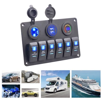 

12V Digital Voltmeter Dual USB Port Outlet Car Cigarette Lighter Socket Car Marine Boat LED Rocker Switch Panel