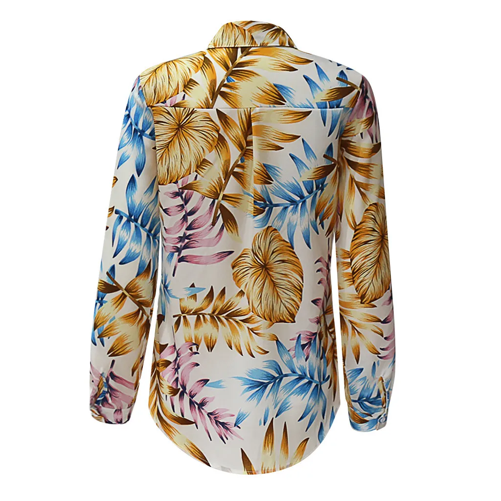 Гавайский стиль, Повседневная Блузка с длинными рукавами, топы с цветочным принтом, с отложным воротником, Женские топы и блузки, blusas mujer de moda