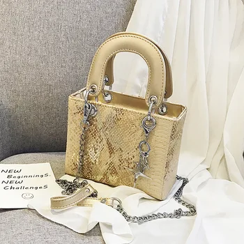 

2019 new women's fashion snakeskin three-dimensional generous bag stars pendant wild texture chain shoulder messenger bag