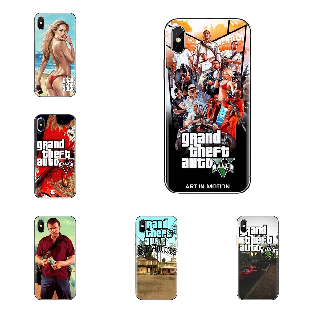 GTA San Andreas Auto 5 V TPU чехол сумка для iPhone XS Max XR X 4 4s 5S 5C SE 6 6S 7 8 Plus samsung Galaxy J1 J3 J5 J7 A3 A5 |