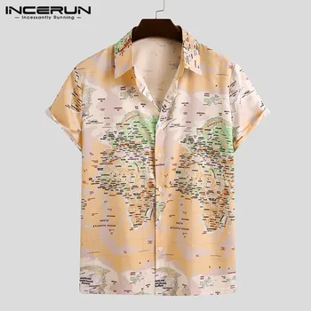 

INCERUN Man 3D World Map Floral Shirt Summer Comfy Hombre BlusasMen Fashion Printed Shirts Casual Short Sleeve Lapel Camisa 3XL7