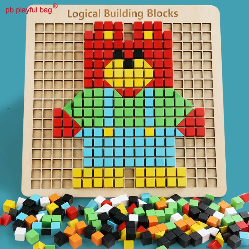 

PB Playful Bag Children's Wooden bean set DIY particle three-dimensional puzzle Logic block parent-child interactive toy UG179