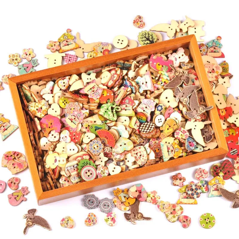 공예품용 혼합 그림 레트로 나무 단추, 스크랩북 바느질 의류, DIY 어린이 의류 용품, 25 개