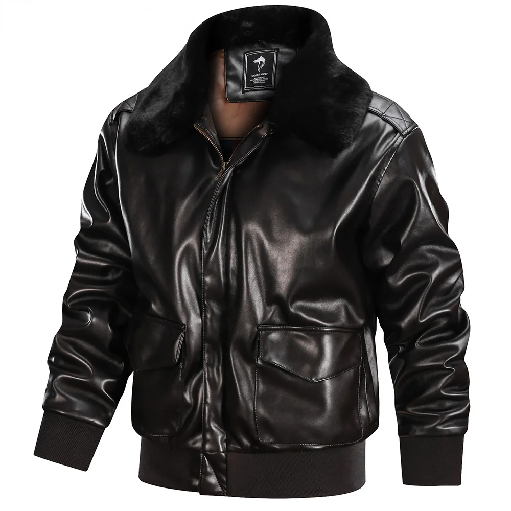 

Men PU Leather Jacket Bomber Flight us Air Force Pilot A2 Winter Padded Vintage Letterman Punk Fur Motorcycle Military