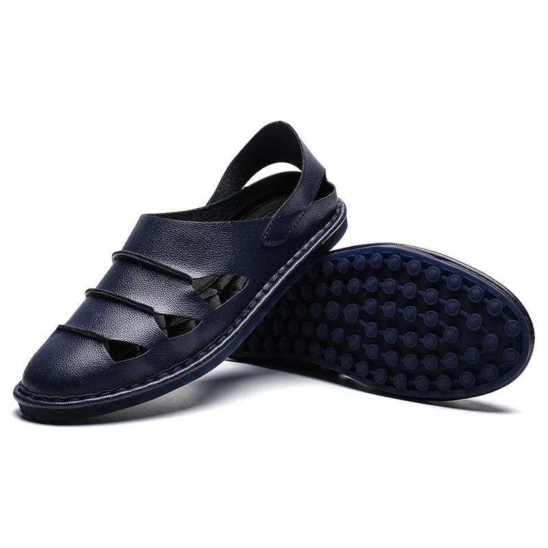 Мужские сандалии Летние дышащие ручной работы с вырезами Большие размеры 46 48