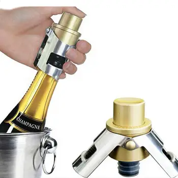 Stainless Steel Champagne Stopper Cork Sparkling Wine Bottle Plug Sealer Push-type Inflatable Champagne Plug Cap Bottle opener 3