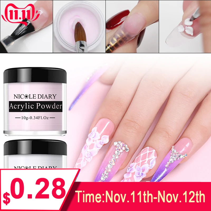 10g Acrylic Powder 3d Nail Tips Nail Glitter Builder Clear Pink
