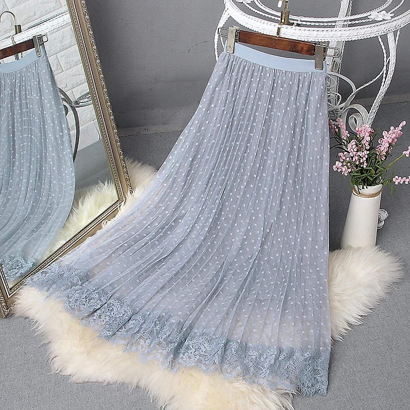 Юбки женские летние с высокой талией свободные кружевные сетчатые юбки однотонные модные элегантные удобные женские высококачественные шикарные повседневные женские новые