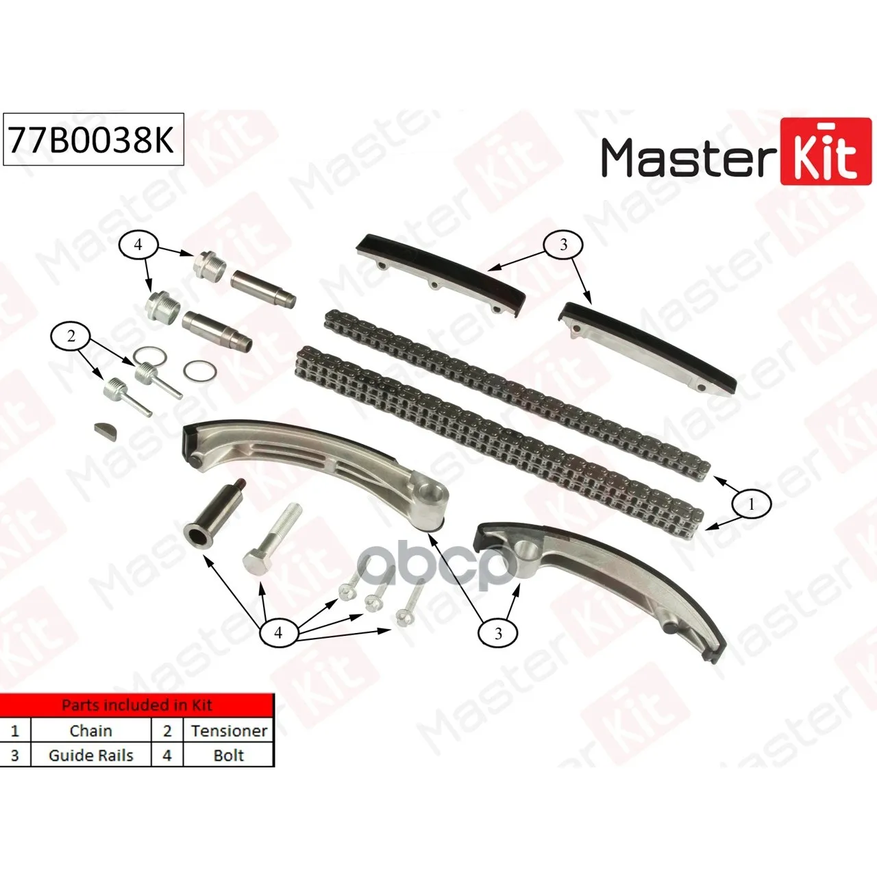 Комплект Цепи Грм Opel:Vectra 2.0di-2.2dti Y22dtr 96- Без Звездочек MasterKit арт. 77B0038K