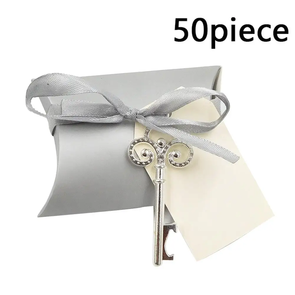 Silver 50 шт. Свадебные крафт-бумажные подарочные коробки с ключом открывалка для бутылок Подушка Форма подарок на свадьбу конфеты детский душ вечерние поставки - Цвет: Silver