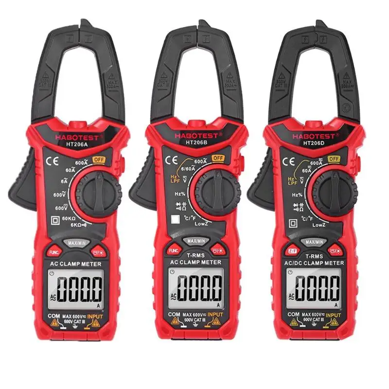 HABOTEST HT206A/B/D AC/DC Цифровой клещи мультиметр для измерения AC/DC Напряжения тока NCV цифровой тестер сопротивления зажима