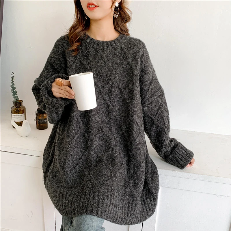 [EAM] Orange Big Size Knitting Sweater Loose Fit