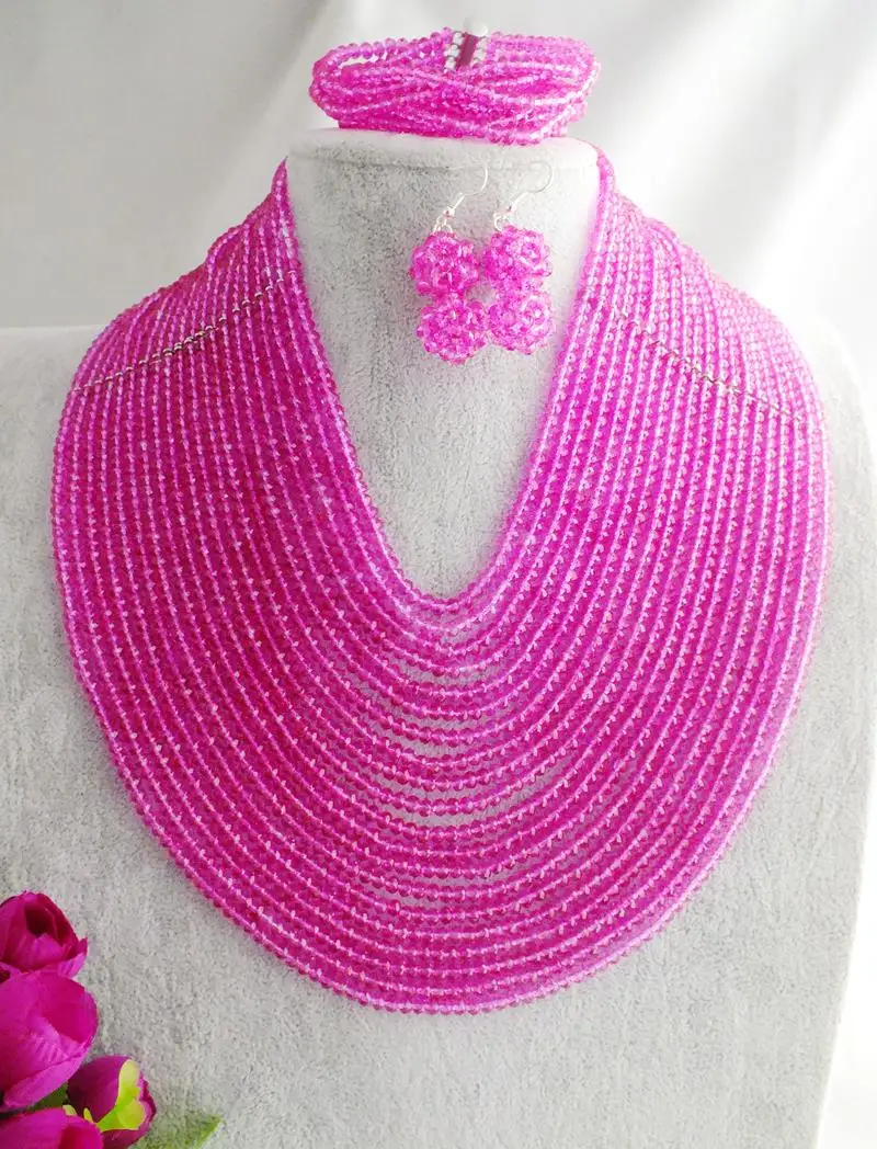 BREATH TAKING PRICE Fabulous 20 Layers Nigerian Wedding African Beads Jewelry Set Crystal Set Women Costume Jewelry Set