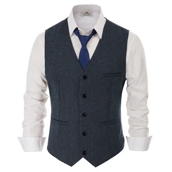 

PAUL JONES Men's Slim Fit V-Neck Single Breasted Waistcoat British Herringbone Tweed Vest Jacket Premium Wool Vest Coat PJ0186