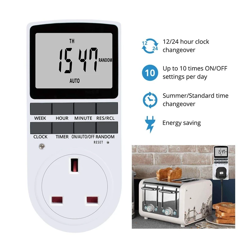 Uk Plug Digital Timer Plug Socket, Electrical Programmable Plug In Timer Switch For Light, B And More, With Large Lcd Display An