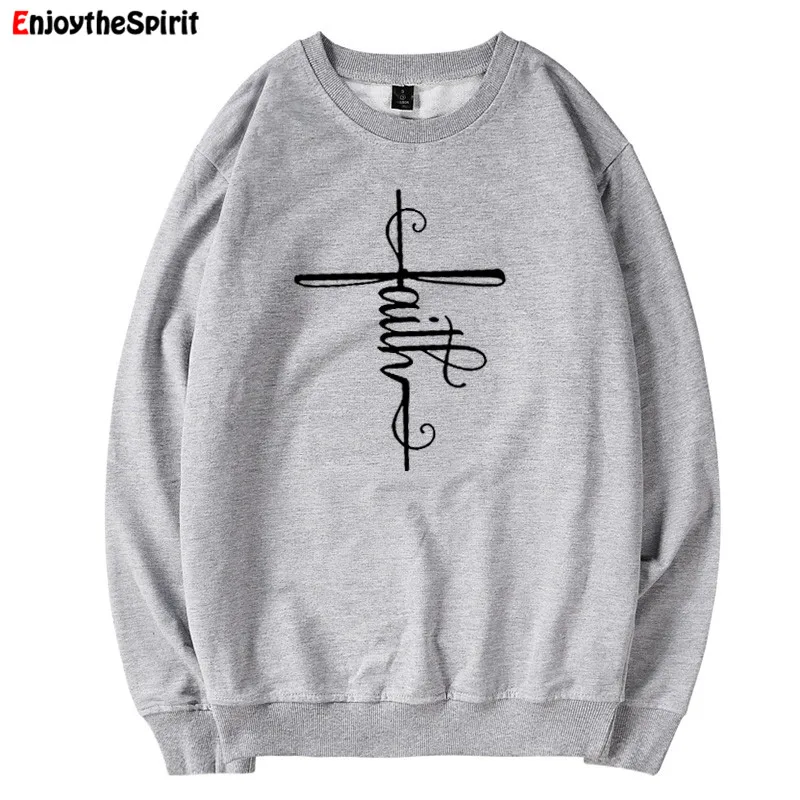 Enjoythespirit Faith Sweatshirt Women Long Sleeve Grey Autumn Hoodies Streetwear and Winter 2020 Sweatshirts Overisze | Женская одежда